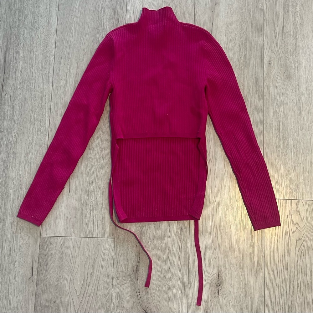 Aritzia Babaton Sculpt Knit Tie-back Longsleeve - Granita Pink Ribbed Sweater - Picture 7 of 7